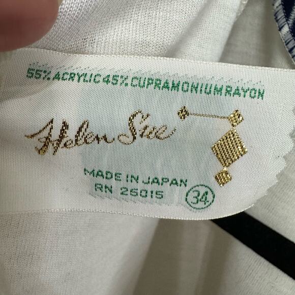 HELEN SUE 70s Vintage Nautical Collar Tie Neck Blouse Sleeveless Deadstock M - Picture 12 of 12